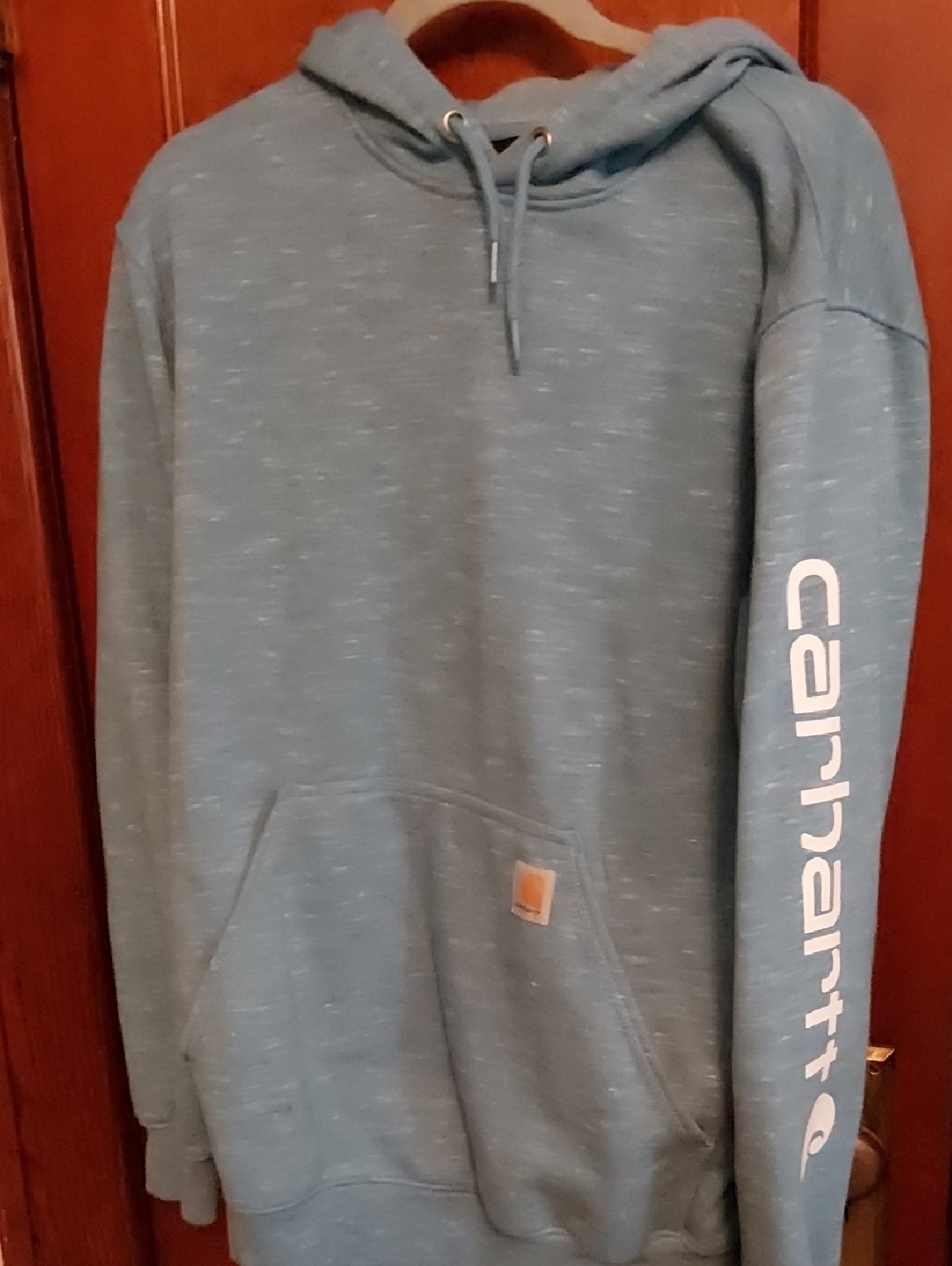 Carhartt Teal Hooded Sweatshirt with Logo Sleeve